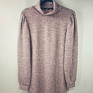 Turtleneck Dress Taupey Lilac W Silver Metallic Threads & Side Slits